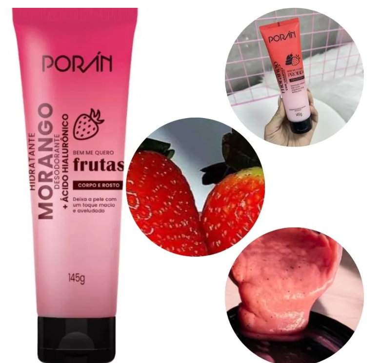 Hidratante Porán Morango  Corpo E Rosto 145ml
