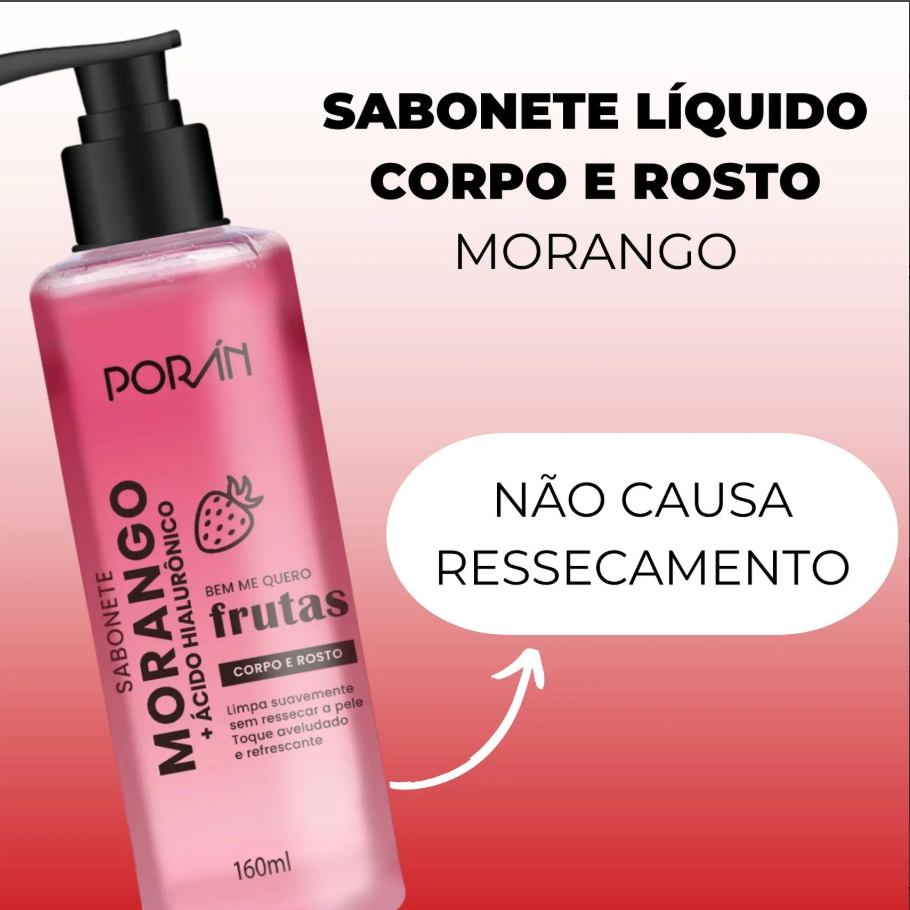 Sabonete Líquido Corpo e Rosto Morango Porán 160ml