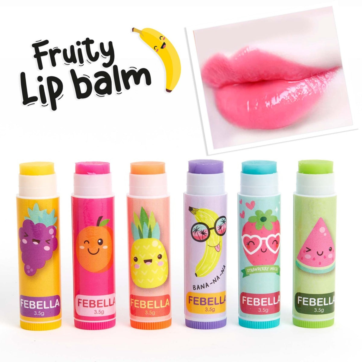 Lip Balm Fruity Febella. KIT C/6 UNIDADES